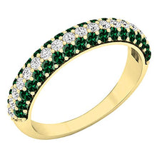 Load image into Gallery viewer, Dazzlingrock Collection 18K Round Lab Created Emerald &amp; White Diamond Ladies Wedding Band, Yellow Gold, Size 9
