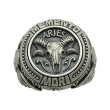 Load image into Gallery viewer, Aries Skull Zodiac Sign Sterling Silver 925 Biker MenS Ring Masonic
