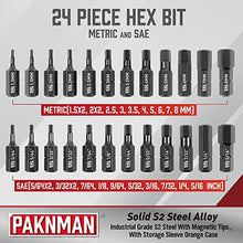 Load image into Gallery viewer, PAKNMAN 25-Piece Hex Head Allen Wrench Drill Bit Set, 1/4”Magnetic Extension, Metric and SAE S2 Steel Hex Bits Set, 1" Long
