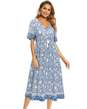 Load image into Gallery viewer, Arach&amp;Cloz Women's Boho Tie Neck Printed Short Sleeve Floral Summer Loose Tassels Casual Midi Dress with Pockets (Floral02,XL)
