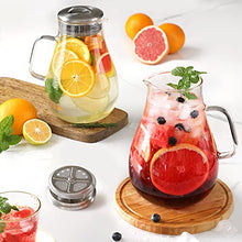 Load image into Gallery viewer, Hiware 64 Ounces Glass Pitcher with Lid / Water Pitcher with Handle - Good Beverage Carafe Pitcher for Juice, Milk, Beverage, Hot/Cold Water &amp; Iced Tea, Cleaning Brush Included
