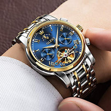 Load image into Gallery viewer, Men Watch Blue Automatic Easy Reader Moon Phase Mechanical Dress Luxury Wristwatch Stainless Steel Waterproof Luminous Date Gold

