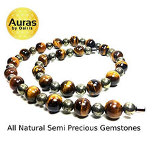 Load image into Gallery viewer, Auras By Osiris Tigers Eye Necklace for Men - Pyrite Necklace - Huge Beaded Necklace - African Neckless for Men - Protection Stones - Crystal Necklace - Easy Lock Clasp
