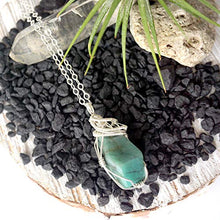 Load image into Gallery viewer, Genuine Natural Raw Emerald Crystal Pendant Necklace - Wire Wrapped Sterling Silver - May Birthstone Jewelry - Crystal Gift for Him and Her

