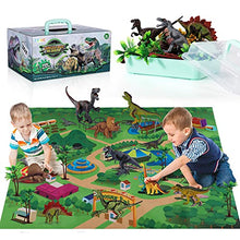 Load image into Gallery viewer, TEMI Dinosaur Toy Figure w/ Activity Play Mat &amp; Trees, Educational Realistic Dinosaur Playset to Create a Dino World Including T-Rex, Triceratops, Velociraptor, Perfect Gifts for Kids, Boys &amp; Girls

