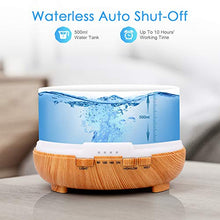 Load image into Gallery viewer, Essential Oil Diffuser, 500ml Diffusers for Essential oils with Remote Control, Ultrasonic Aromatherapy Diffuser Humidifier with Adjustable Mist Mode, 7 Color Changing LED Lights &amp; Waterless Auto-Off
