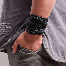 Load image into Gallery viewer, MILAKOO 10 Pcs Braided Leather Bracelet for Men Women Wooden Beaded Bracelets Wrap Adjustable
