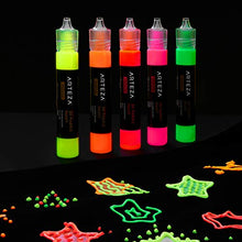 Load image into Gallery viewer, Arteza 3D Fabric Paint, Set of 30, Metallic &amp; Glitter Colors, 1oz Tubes, Glow-in-The-Dark &amp; Vibrant Shades, Textile Paint for Clothing, Accessories, Ceramic &amp; Glass
