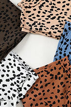 Load image into Gallery viewer, Valphsio Women Leopard Print Blouse Shirts Stand Collar Long Sleeves Vintage Casual Tops Blue
