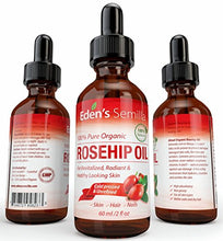 Load image into Gallery viewer, 100% Pure Rosehip Oil - 2 OZ - Certified ORGANIC - Cold pressed &amp; unrefined - NON Greasy HIGH absorbency - Use daily - Anti ageing, nourishes, hydrates and visibly reduces fine lines, scars, stretch marks and skin pigmentations - Suitable for all skin typ
