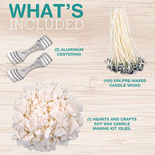 Load image into Gallery viewer, Hearts and Crafts Soy Wax and DIY Candle Making Supplies | 10lb Bag with 100 6-Inch Pre-Waxed Wicks, 2 Centering Devices
