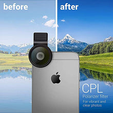 Load image into Gallery viewer, Camera Lens Kit by Coral Entertainments| Professional CPL, Macro &amp; Wide Angle Lenses | Multi-use tripod &amp; Selfie Remote Control | For iPhone, Samsung Galaxy, iPads Tablets | Hard Case &amp; Universal Clip
