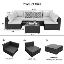 Load image into Gallery viewer, Furnimy 7 Pieces Outdoor Indoor Sectional Sofa Set Patio Furniture Set Rattan Wicker Expresso with Seat Cushions, Glass Top Coffee Table and 2 Pillows (Orange)
