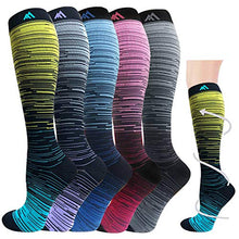 Load image into Gallery viewer, 5 Pairs Graduated Medical Compression Socks for Women&amp;Men 20-30mmhg Knee High Sock(Multicoloured 1, Small/Medium(US SIZE))

