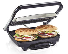 Load image into Gallery viewer, Hamilton Beach Panini Press, Sandwich Maker &amp; Electric Indoor Grill, Upright Storage, Nonstick Easy Clean Grids, Stainless Steel (25410)
