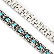 Load image into Gallery viewer, Wollet Jewelry Healthy Antique Style Blue Turquoise Magnetic Therapy Bracelets for Women
