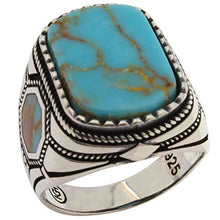 Load image into Gallery viewer, Solid 925 Sterling Silver Rings for Men Turkish Handmade Simulated Turquoise Premium Quality (11.75)
