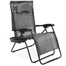 Load image into Gallery viewer, Best Choice Products Oversized Steel Mesh Zero Gravity Reclining Lounge Patio Chair w/Folding Canopy Shade and Cup Holder, Gray
