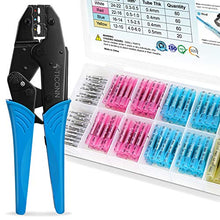 Load image into Gallery viewer, Crimping Tool+200 PCS Heat Shrink Butt Connectors Kit, AWG 24 – 10 4 Sizes Butt Splice

