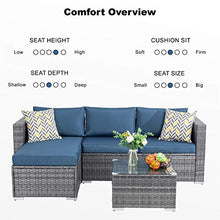Load image into Gallery viewer, Walsunny Outdoor Furniture Patio Sets,Low Back All-Weather Small Rattan Sectional Sofa with Tea Table&amp;Washable Couch Cushions&amp;Upgrade Wicker (Aegean Blue)
