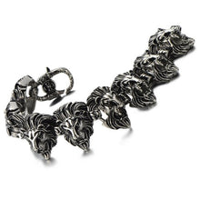 Load image into Gallery viewer, COOLSTEELANDBEYOND Gothic Biker Large Lion Head Link Bracelet for Men Stainless Steel Silver Black Two-Tone
