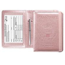 Load image into Gallery viewer, ACdream Passport and Vaccine Card Holder Combo, Cover Case with CDC Vaccination Card Slot, Leather Travel Documents Organizer Protector, with RFID Blocking, for Women and Men, Rose Gold
