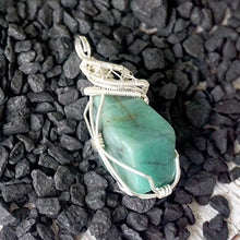 Load image into Gallery viewer, Genuine Natural Raw Emerald Crystal Pendant Necklace - Wire Wrapped Sterling Silver - May Birthstone Jewelry - Crystal Gift for Him and Her
