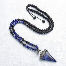 Load image into Gallery viewer, Jovivi 6mm Natural Sodalite Crystal Pendulum Necklace Lava Rock Labradorite Healing Chakra Triangle Pendulum Crystal w/Moon 25inches Adjustable
