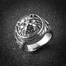 Load image into Gallery viewer, HZMAN Men's Vintage Stainless Steel Ring Lion Head Shield Biker Gold/Silver
