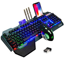 Load image into Gallery viewer, Wireless Gaming Keyboard and Mouse,Rainbow Backlit Rechargeable Keyboard Mouse with 3800mAh Battery Metal Panel,Removable Hand Rest Mechanical Feel Keyboard and 7 Color Gaming Mute Mouse for PC Gamers
