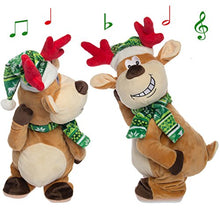 Load image into Gallery viewer, Simply Genius Dancing Reindeer: Animated Christmas Character, 14” Stuffed Animal Plush Christmas Twerking Naughty Reindeer with Music
