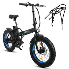 Load image into Gallery viewer, 20" 500W 36V 12Ah Fat Tire Folding Electric Bike W/Gifts Rear Rack Removable Lithium Battery Beach Snow Bicycle Moped Electric Mountain Bike Powerful Motor Aluminum Frame Black and Blue
