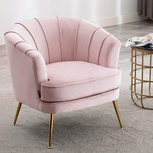 Load image into Gallery viewer, Artechworks Modern Velvet Barrel Chair Accent Armchair with Golden Legs for Living Room Bedroom Home Office, Channel Tufted Back Club Chair, Pink
