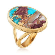 Load image into Gallery viewer, Ross-Simons Oval Kingman Turquoise Ring in 18kt Gold Over Sterling. Size 7
