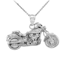 Load image into Gallery viewer, 925 Sterling Silver High Polish Biker Charm Motorcycle Pendant Necklace, 16"
