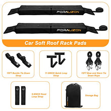 Load image into Gallery viewer, Forauzon Universal Car Soft Roof Rack Pads, Cargo Rack System for Kayak /Surfboard/ SUP/ Canoe with 2 Buckle Tie Down Straps, 2 Tie Down Ropes, 2 Quick Loop Straps, 2 Hood Loop Straps and Storage Bag
