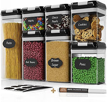 Load image into Gallery viewer, Airtight Food Storage Containers Set for Kitchen &amp; Pantry Organization 7 PC - BPA Free Plastic Dry Food Storage Containers with Easy Lock Lids - Stackable Sugar, Flour &amp; Cereal Canisters with Labels &amp; Marker
