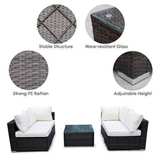 Load image into Gallery viewer, Viewee 5-Pieces Outdoor Patio Furniture Sets Rattan Wicker Patio Sofa with 2 Corner Chairs&amp; 2 Armless Chair &amp;1 Glass Top Patio Table
