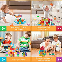 Load image into Gallery viewer, Lati 130 pcs Magnetic Tiles, Magnet Building Blocks for Kids STEM Construction Set Clear Imagination Inspirational Educational Magnetic Toys for 3 4 5 6 7 Years Old Boys Girls Gifts with 2 Cars
