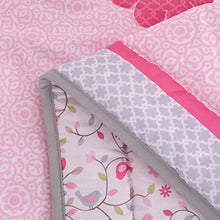 Load image into Gallery viewer, Wowelife Flower Crib Bedding Set Pink Birds Playing 7 Piece Baby Crib Sets with 4 Bumper Pads(Pink-7 Piece)
