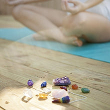 Load image into Gallery viewer, Premium Healing Crystals Kit in Wooden Box - 7 Chakra Set Tumbled Stones, Rose Quartz, Amethyst Cluster, Crystal Points, Chakra Pendulum + 82 Page E-Book + 20x6 Reference Guide Poster, Ribbon Bow
