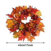 Load image into Gallery viewer, SHANSHAN Fall Wreath 17inch Thanksgiving Day tmas Decor Ornament Wall Hanging Garlands Harvest Gift for Front Door Rattan Base Handcrafted Holiday Artificial Maple Leaves
