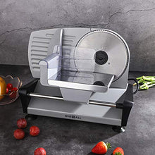 Load image into Gallery viewer, Meat Slicers Electric, Food Deli Slicers with Two 7.5” Serrated Stainless Steel Blade Upgrade Precisely Cuts Meat, Cheese, Bread, Fruit &amp; Veggies, Adjustable Thickness Dial, Non-Slip Feet (2 Blade)
