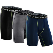 Load image into Gallery viewer, Neleus Men's 3 Pack Compression Shorts,6065,Black/Grey/Navy,L,EU XL
