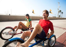 Load image into Gallery viewer, Mobo Cruiser Triton Pro Recumbent Trike. Adult Beach Cruiser Tricycle for Women &amp; Men. Petal 3-Wheel Bike , Red, 28 x 29 x 48 inches (61” extended)
