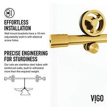 Load image into Gallery viewer, VIGO VG6044MGCL6076 2.75"L -60.0"W -76.0"H Elan Cass Aerodynamic Frameless Sliding Shower Door with Clear Tempered Glass and Stainless Steel Hardware in Matte Gold Finish with Reversible Handle
