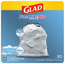 Load image into Gallery viewer, Glad ForceFlexPlus XL Grey Kitchen Drawstring Trash Bags, Febreze, 20 Gal, 80 Ct (Package May Vary)
