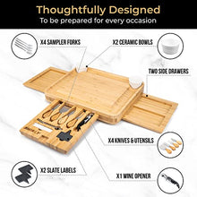 Load image into Gallery viewer, SMIRLY Large Charcuterie Boards Set: Bamboo Cheese Board and Knife Set - Unique Christmas Gifts for Women, House Warming Gifts, New Home Presents, Anniversary, Wedding Gifts for Couples, Gift for Her
