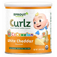 Load image into Gallery viewer, CoComelon Sprout Organic Baby Food, Toddler Snacks, White Cheddar Plant Power Curlz, 1.48 Oz Canister (6 Count)
