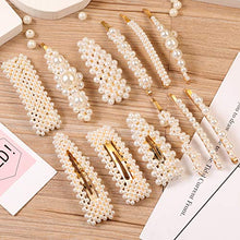 Load image into Gallery viewer, 12 Pcs Pearl Hair Clips Large Hair Clips Pins Barrette Ties Hair for Women Girls Elegant Handmade Fashion Hair Accessories Pearl Hair Clips for Party Wedding Daily
